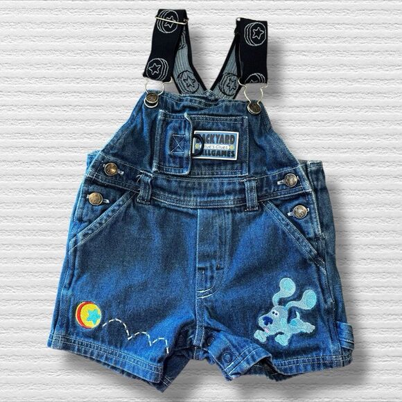 Vintage 2002 Blue’s Clues Denim Shortalls 12M Kids Headquarters Y2K Overalls - Picture 1 of 11
